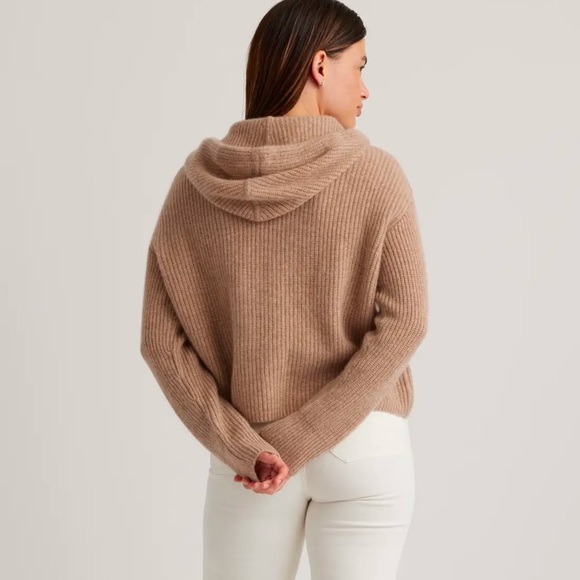 Quince Mongolian Cashmere Fisherman Pullover Hoodie in Oatmeal - Picture 4 of 7